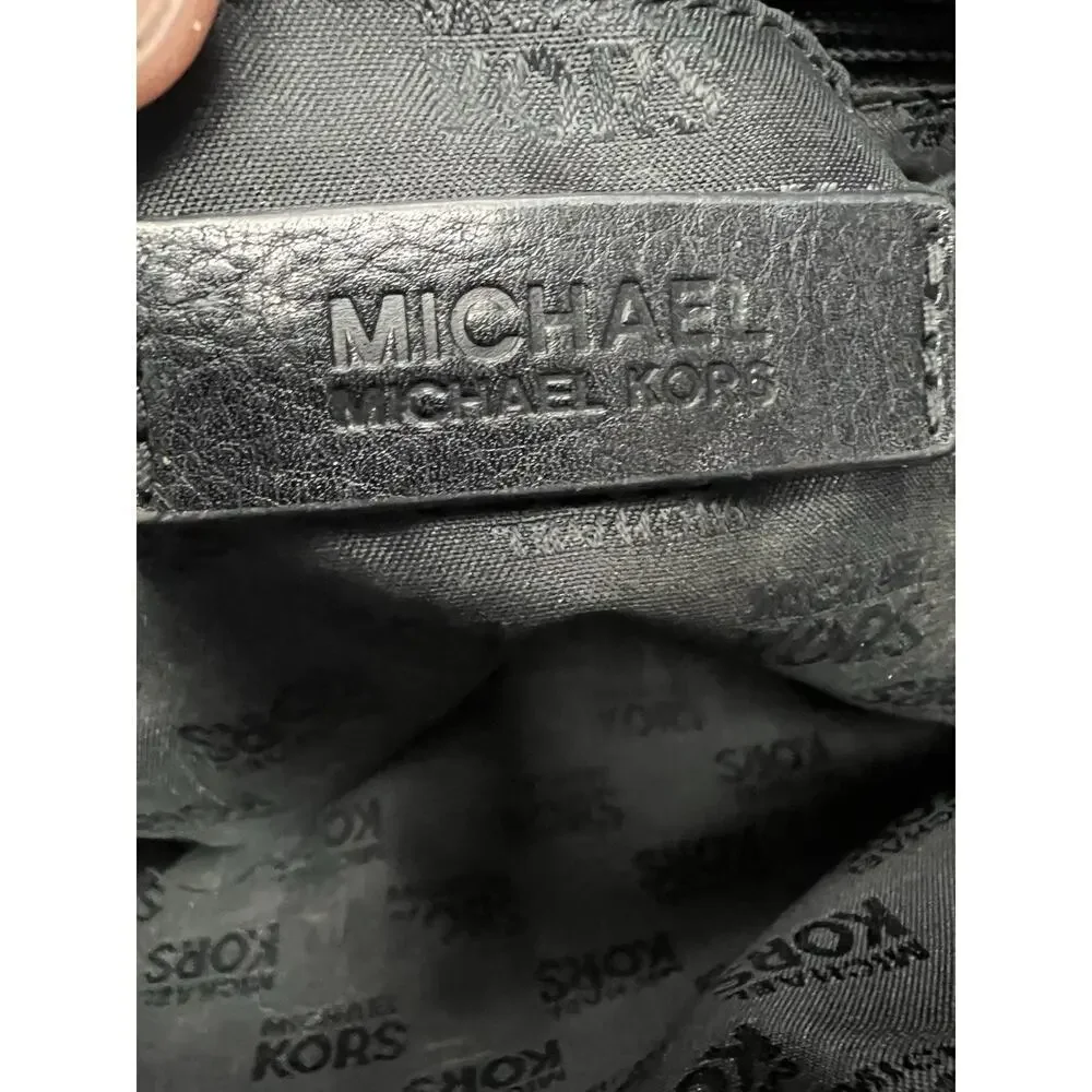 Michael Kors Black Hamilton Leather Silver Chain Satchel Bag Purse
